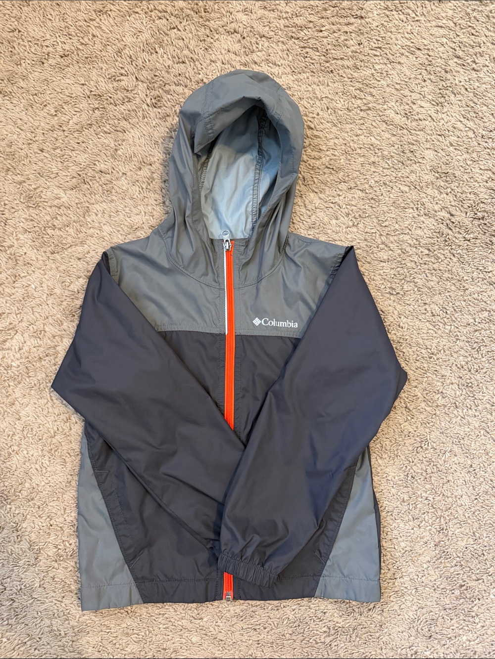 Columbia Kids' Two-Tone Gray Hooded Rain Jacket with Orange Zip